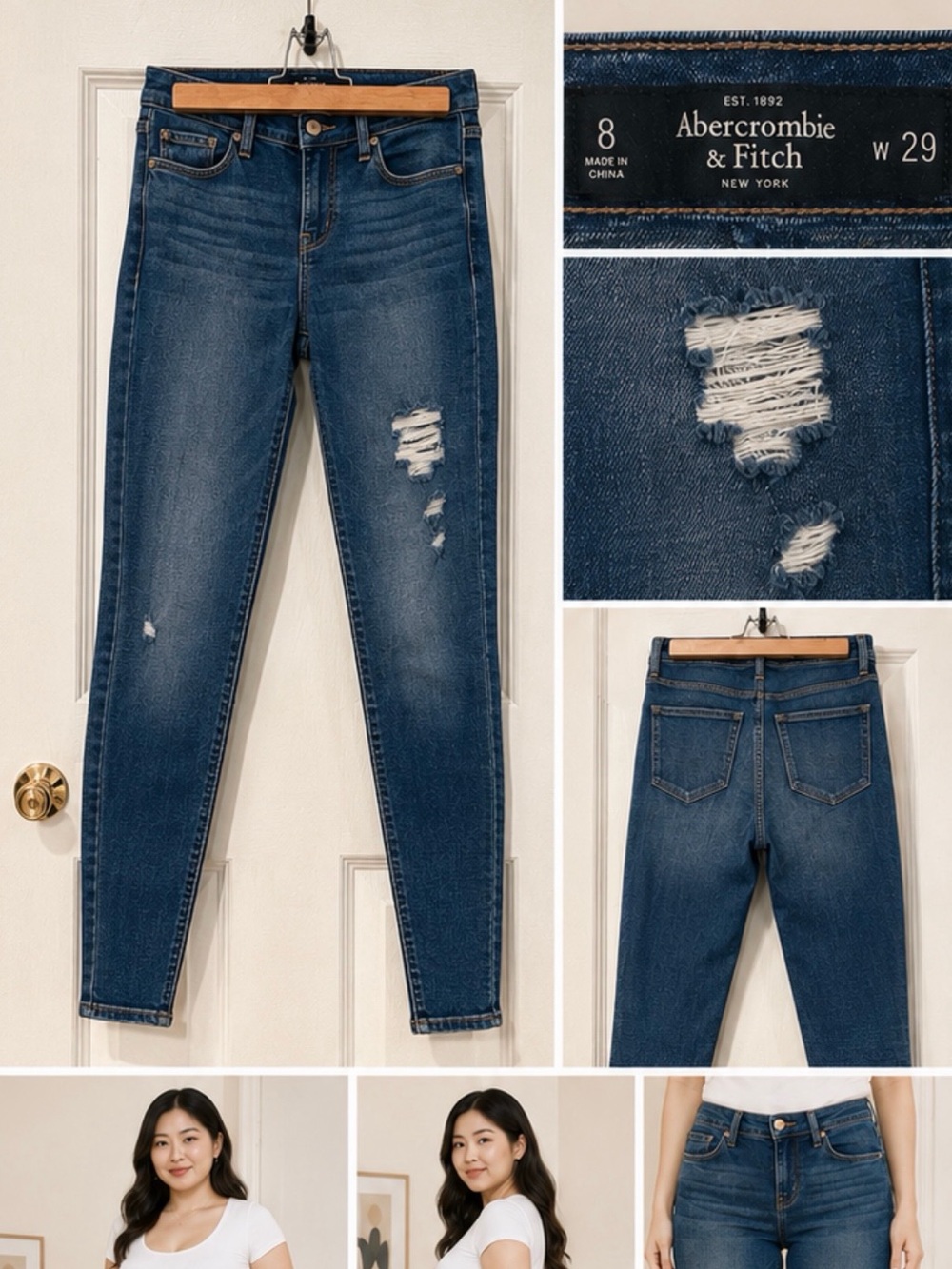 Abercrombie & Fitch Navy Blue Ripped Women's Skinny Jeans